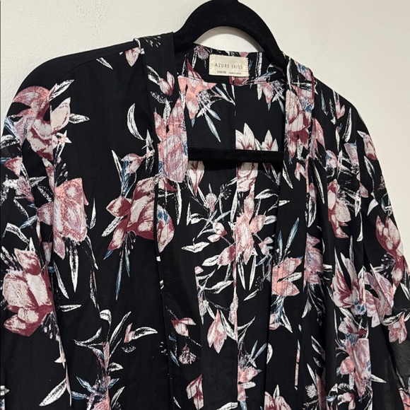 ARITZIA (XXS/XS) Azure Skies Cosima Floral Print Black Oversized Kimono - Picture 3 of 10